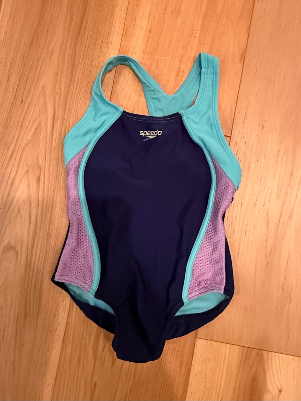 Speedo Navy One-Piece Swimsuit with Aqua Straps and Lilac Panels